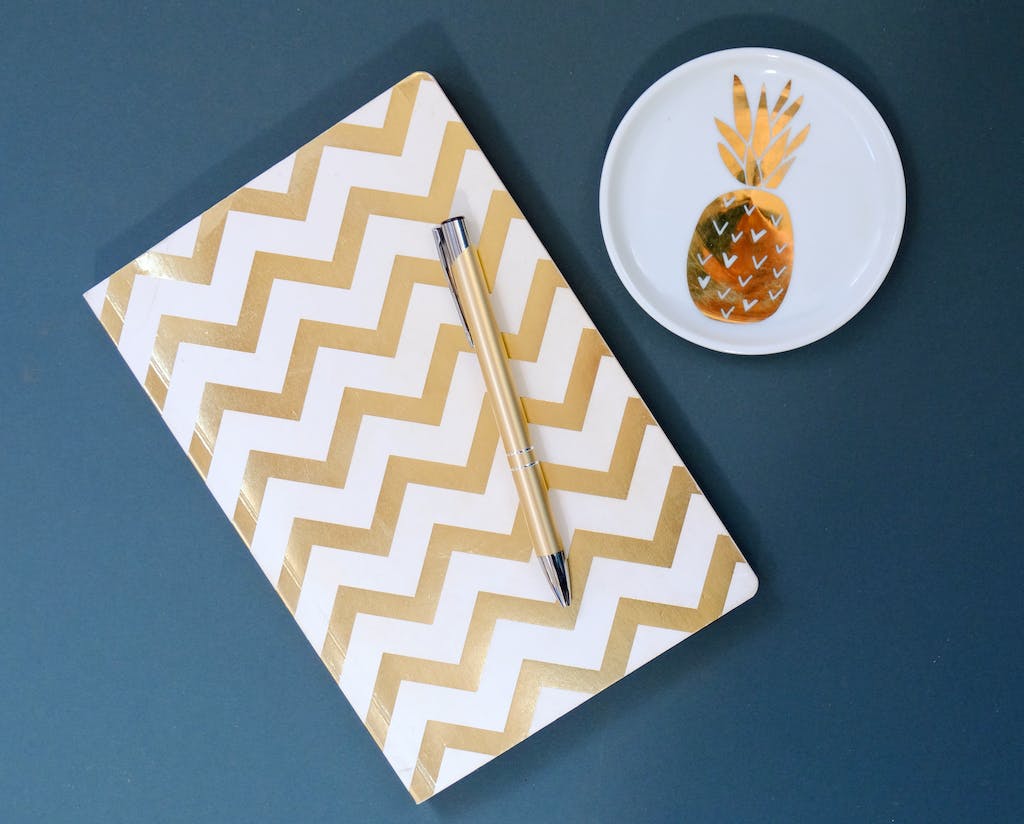 White and Gold Chevron Notebook